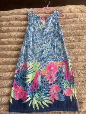 Lilly Pulitzer Sleeveless Tropical Leaf Print Dress - Blue, Pink & Green